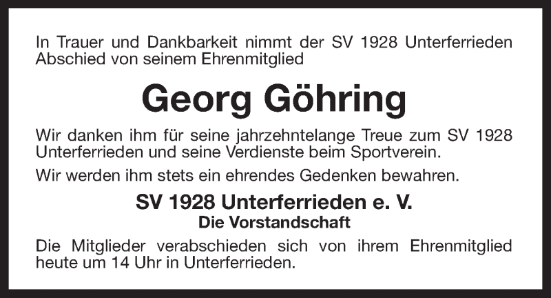  Traueranzeige für Georg Göhring vom 19.02.2013 aus Der Bote
