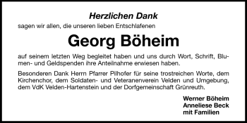 Traueranzeige von Georg Böheim von Hersbrucker Zeitung