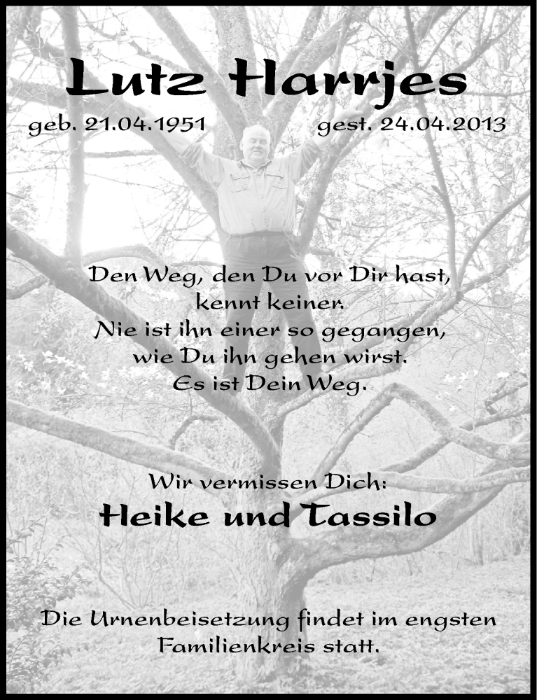  Traueranzeige für Lutz Harrjes vom 27.04.2013 aus Hersbrucker Zeitung