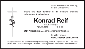 Traueranzeige von Konrad Reif von Hersbrucker Zeitung
