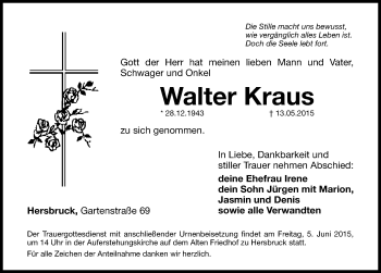 Traueranzeige von Walter Kraus von Hersbrucker Zeitung