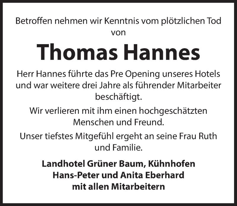  Traueranzeige für Thomas Hannes vom 12.05.2016 aus Hersbrucker Zeitung
