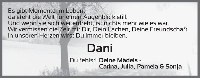  Traueranzeige für Daniela Derfuß vom 22.04.2017 aus Pegnitz-Zeitung