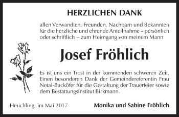 Traueranzeige von Josef Fröhlich von Pegnitz-Zeitung