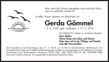 Traueranzeige von Gerda Gömmel von Der Bote