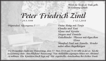 Traueranzeige von Peter Friedrich Zintl von Pegnitz-Zeitung