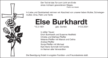 Traueranzeige von Else Burkhardt von Pegnitz-Zeitung
