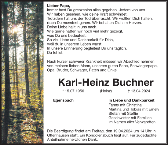 Traueranzeige von Karl-Heinz Buchner von Hersbrucker Zeitung Lokal