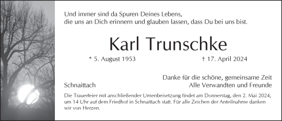 Traueranzeige von Karl Trunschke von Pegnitz-Zeitung