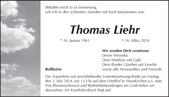 Traueranzeige von Thomas Liehr von Pegnitz-Zeitung