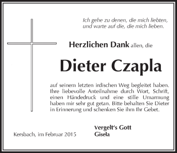 Traueranzeige von Dieter Czapla von Pegnitz-Zeitung