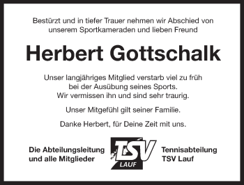 Traueranzeige von Herbert Gottschalk von Pegnitz-Zeitung
