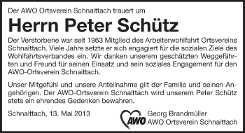 Traueranzeige von Peter Schütz von Pegnitz-Zeitung