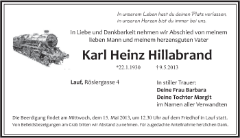 Traueranzeige von Karl Heinz Hillabrand von Pegnitz-Zeitung