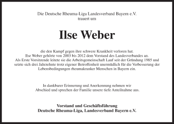 Traueranzeige von Ilse Weber von Pegnitz-Zeitung