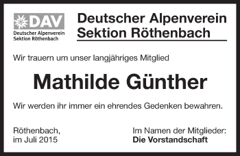 Traueranzeige von Mathilde Günther von Pegnitz-Zeitung
