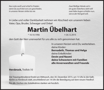 Traueranzeige von Martin Übelhart von Hersbrucker Zeitung