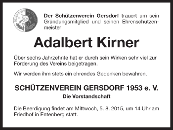 Traueranzeige von Adalbert Kirner von Der Bote