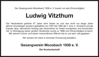 Traueranzeige von Ludwig Vitzthum von Der Bote