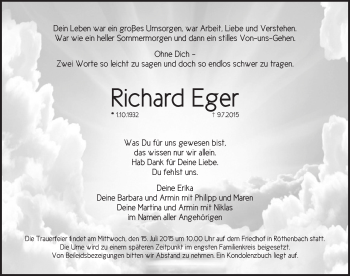 Traueranzeige von Richard Eger von Pegnitz-Zeitung