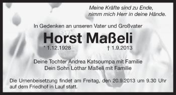 Traueranzeige von Horst Maßeli von Hersbrucker Zeitung