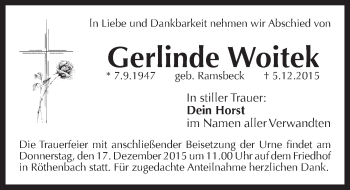 Traueranzeige von Gerlinde Woitek von Pegnitz-Zeitung