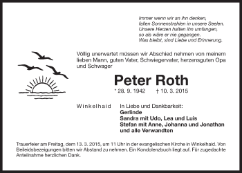Traueranzeige von Peter Roth von Der Bote