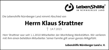 Traueranzeige von Klaus Strattner von Pegnitz-Zeitung