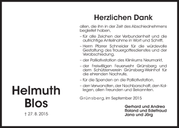 Traueranzeige von Helmuth Blos von Der Bote