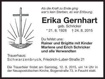 Traueranzeige von Erika Gernhart von Der Bote