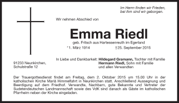 Traueranzeige von Emma Riedl von Pegnitz-Zeitung