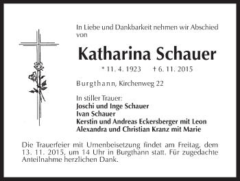 Traueranzeige von Katharina Schauer von Der Bote