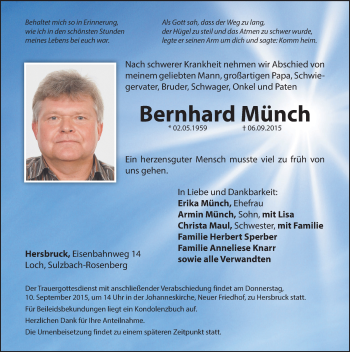 Traueranzeige von Bernhard Münch von Hersbrucker Zeitung