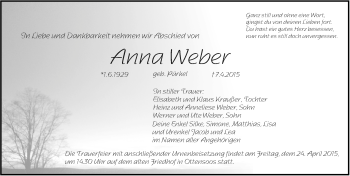 Traueranzeige von Anna Weber von Pegnitz-Zeitung