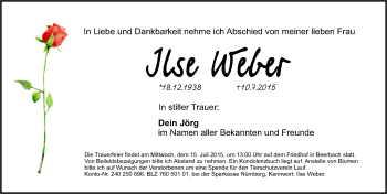 Traueranzeige von Ilse Weber von Pegnitz-Zeitung