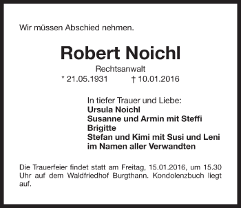 Traueranzeige von Robert Noichl von Der Bote