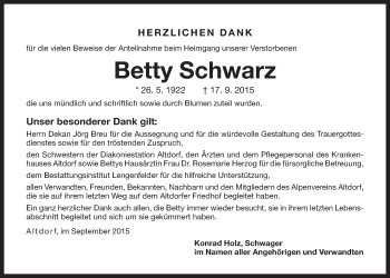 Traueranzeige von Betty Schwarz von Der Bote