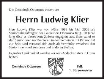 Traueranzeige von Ludwig Klier von Pegnitz-Zeitung