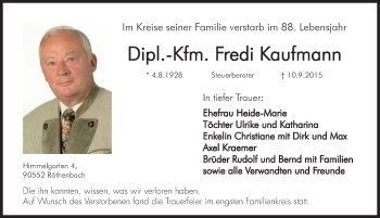 Traueranzeige von Fredi Kaufmann von Pegnitz-Zeitung