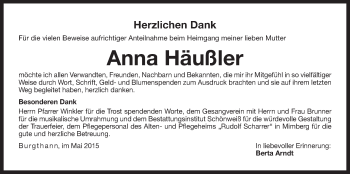 Traueranzeige von Anna Häußler von Der Bote