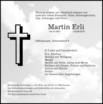Traueranzeige von Martin Erli von Hersbrucker Zeitung