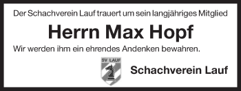 Traueranzeige von Max Hopf von Pegnitz-Zeitung