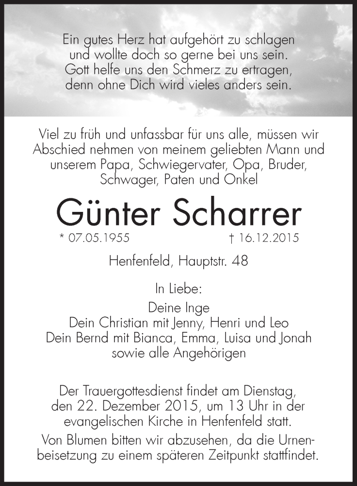  Traueranzeige für Günter Scharrer vom 19.12.2015 aus Hersbrucker Zeitung
