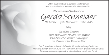 Traueranzeige von Gerda Schneider von Pegnitz-Zeitung