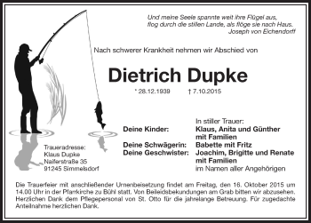 Traueranzeige von Dietrich Dupke von Pegnitz-Zeitung
