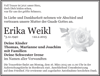 Traueranzeige von Erika Weikl von Hersbrucker Zeitung