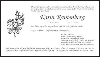 Traueranzeige von Karin Rautenberg von Der Bote