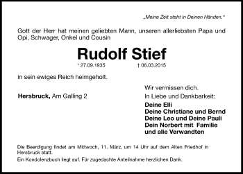 Traueranzeige von Rudolf Stief von Hersbrucker Zeitung