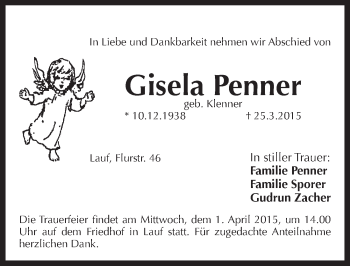Traueranzeige von Gisela Penner von Pegnitz-Zeitung
