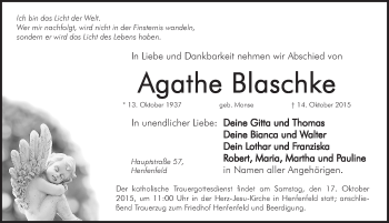 Traueranzeige von Agathe Blaschke von Hersbrucker Zeitung
